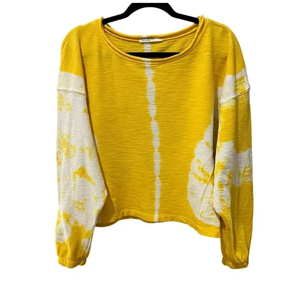 Stateside Anthropologie Tie Dye Sweatshirt Yellow White Lightweight SZ S EUC - Picture 1 of 7